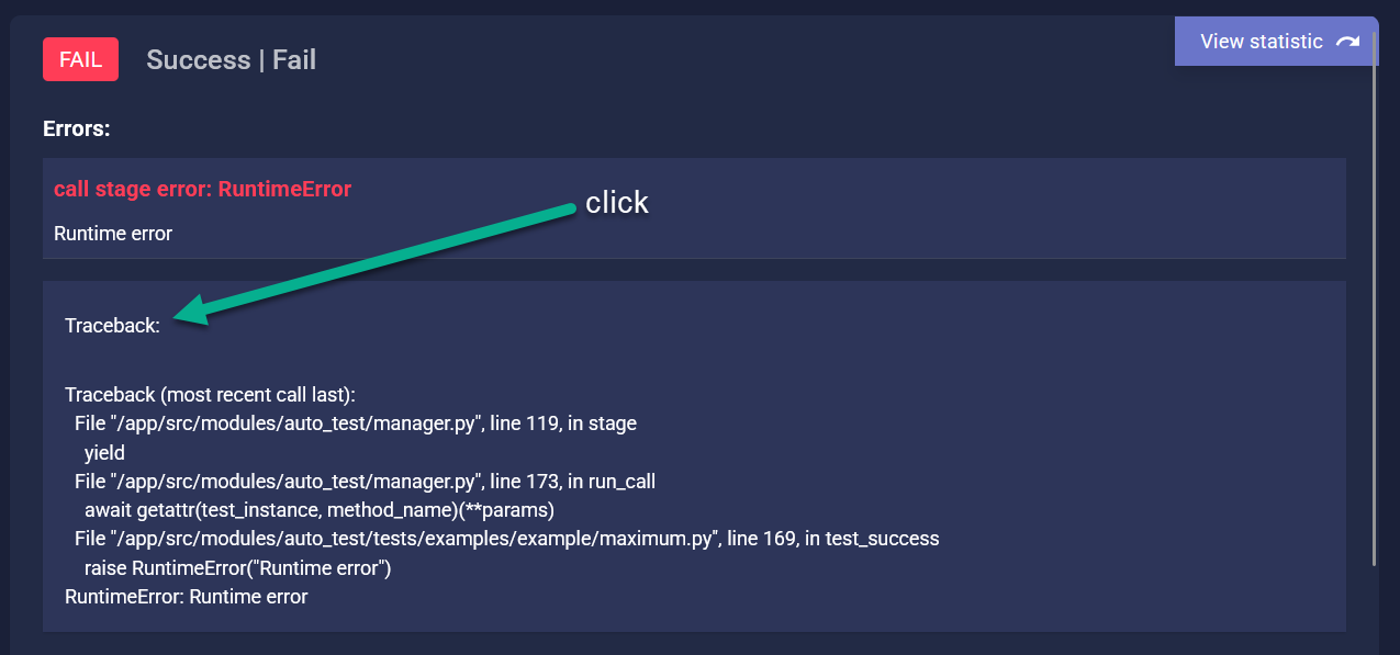 Open errors traceback in report