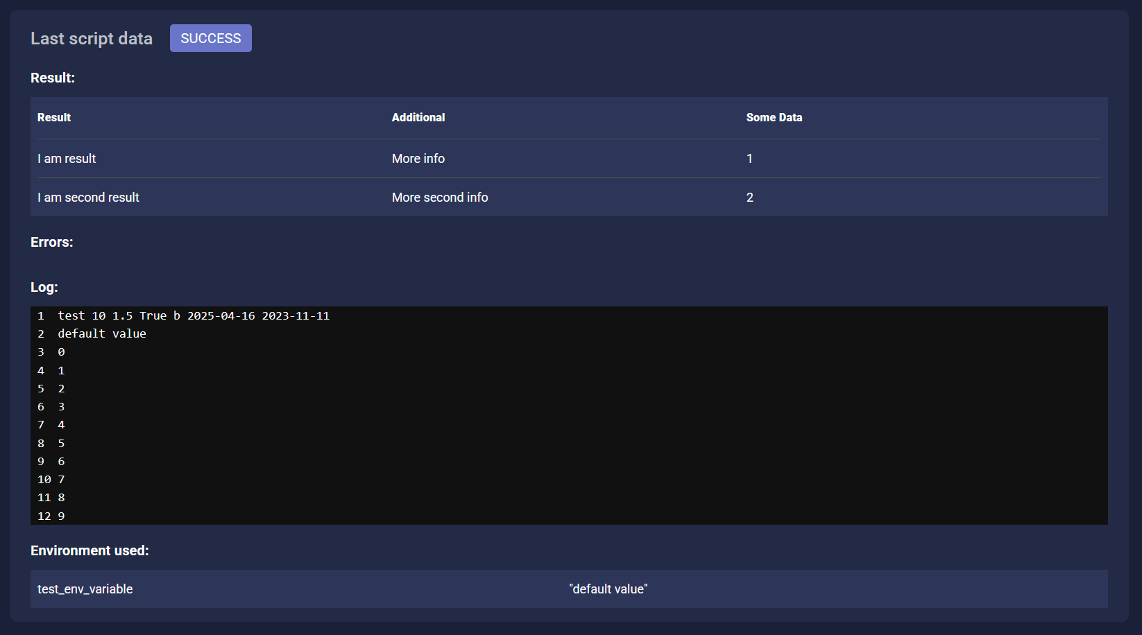 Script Result Widget
