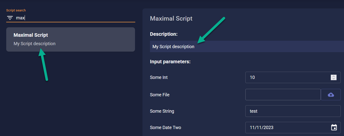 Script description in UI