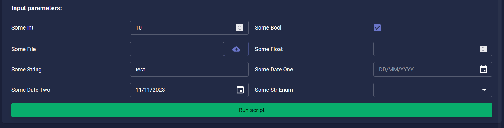 Script paramenters in UI